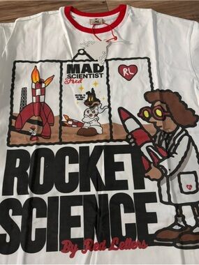 Rocket Science Mad Scientist Graphic Tee - red letters designer nwt large